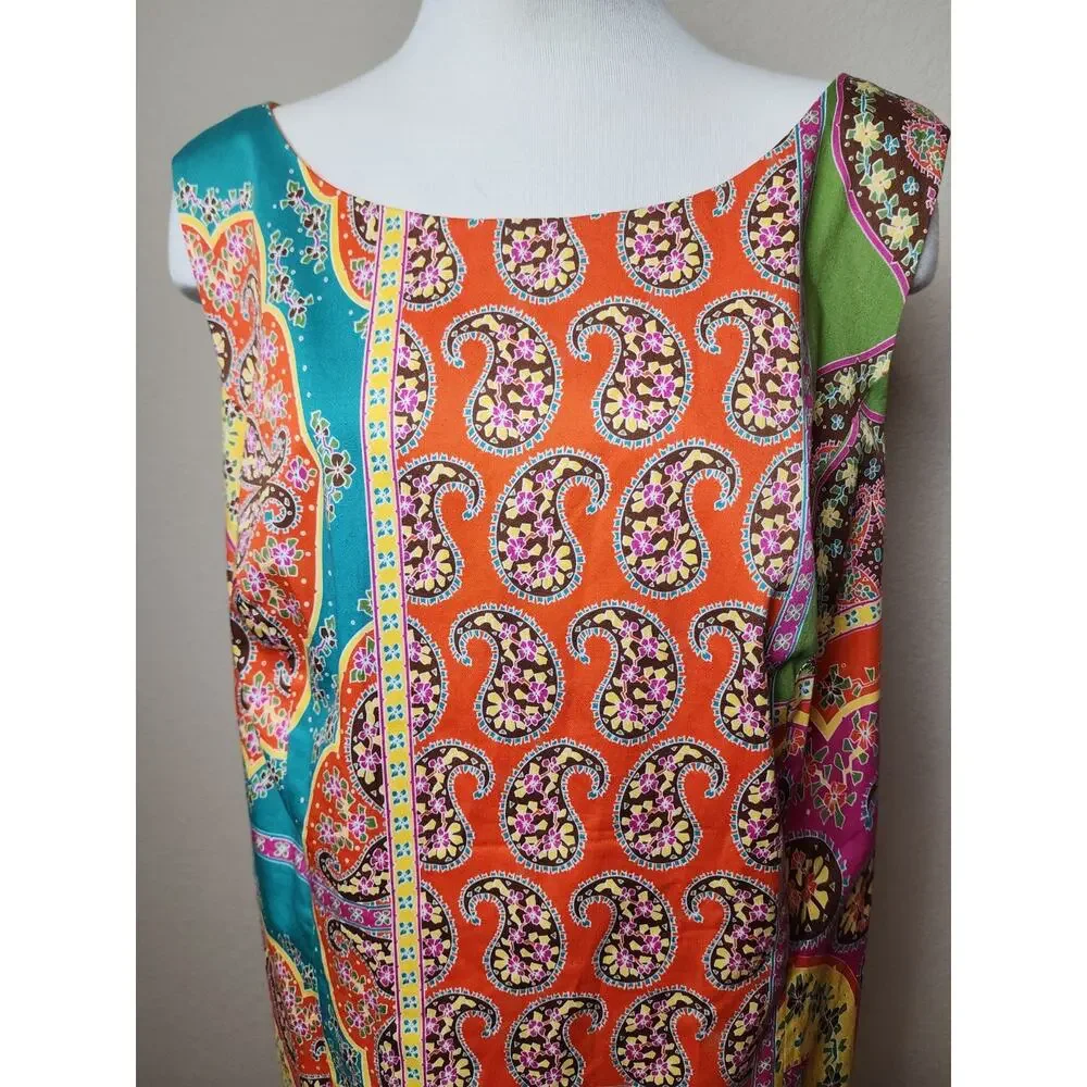 Peter Nygard Lined Sheath Sleeveless Dress Knee Length Bold Print Orange Yellow